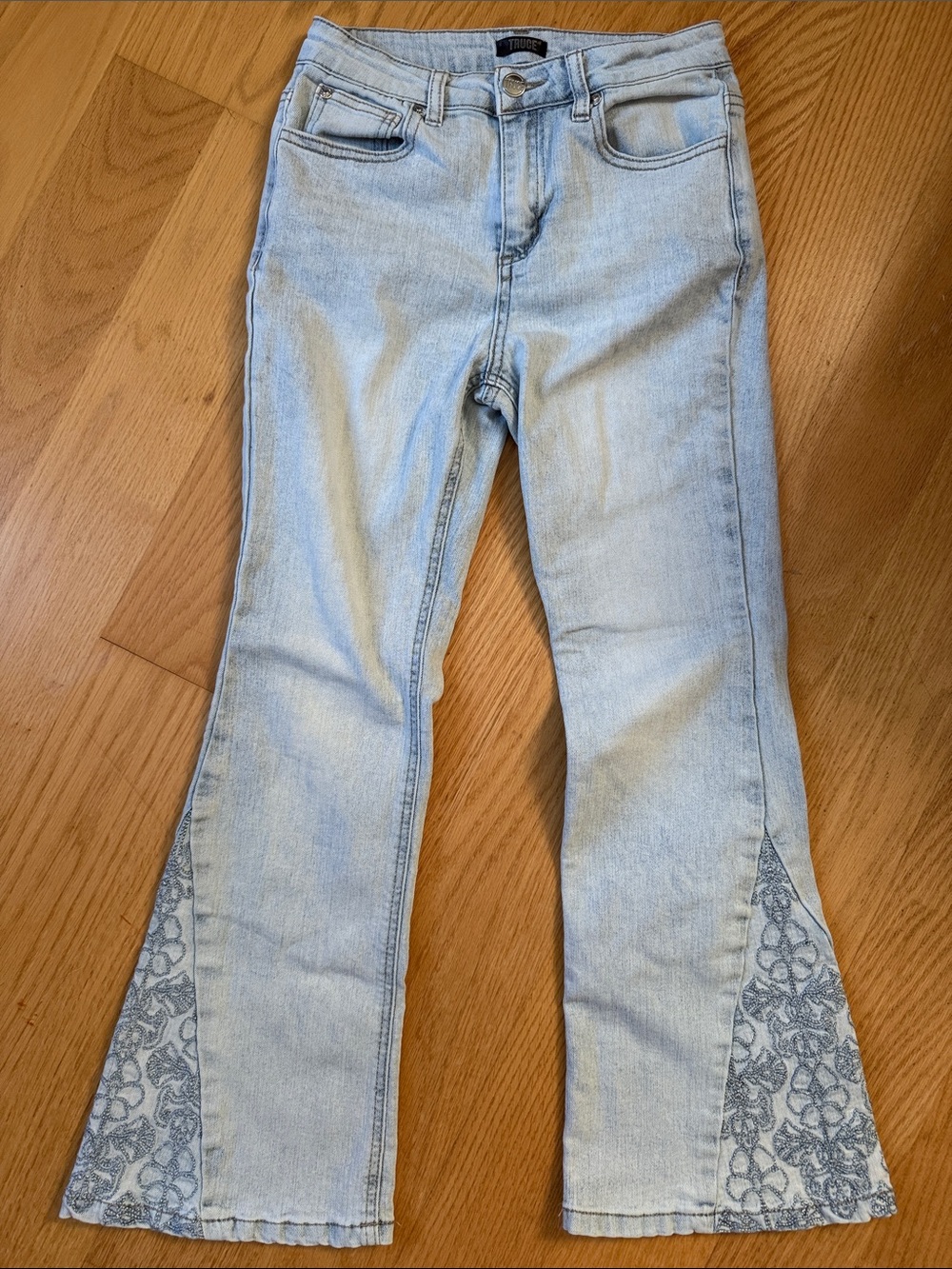 Truce Girls Flare-Leg Jeans with Embroidered Inset 10